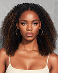 qvr invisible lace edge kinky curly v part human hair wigs highlight colored
