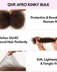 QVR Dark Brown Afro kinky Bulk Hair Extensions For Braiding Dreadlock Human Hair