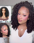 QVR Glueless Kinky Straight Half Wig With Spiral Curl 250% Density Human Hair Wig Natural Black Wear Go Flip Over Wig