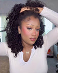 QVR Burmese Curly Drawstrings Half Wig 3 In 1 Human Hair Wig Beginner Friendly