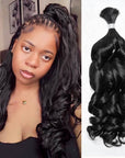 B3G1|QVR Natural Black Bulk Human HairExtensions for Boho Knotless Braiding