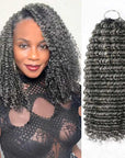 QVR Salt Pepper Crochet Hair Small Kinky Curly Machine Made Feather Human Hair Extension