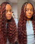 QVR Reddish Brown Human Crochet Hair Water Wave Machine Made