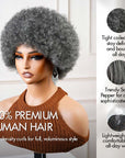 QVR Natural Afro Curly Wigs Salt&Pepper Pixie Cut Short Curly Human Hair Wigs