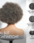 QVR Salt and Pepper Side Part Afro Curl Bouncy Human Hair Machine Made Glueless Wig