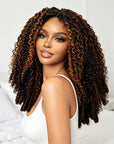 QVR Brown Highlight V Part Wigs Burmese Curly Invisible Lace Edge Human Hair Wig
