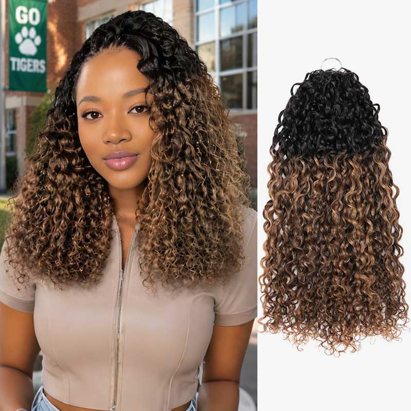 QVR Honey Caramel Mixed Highlights Feather Crochet Human Hair