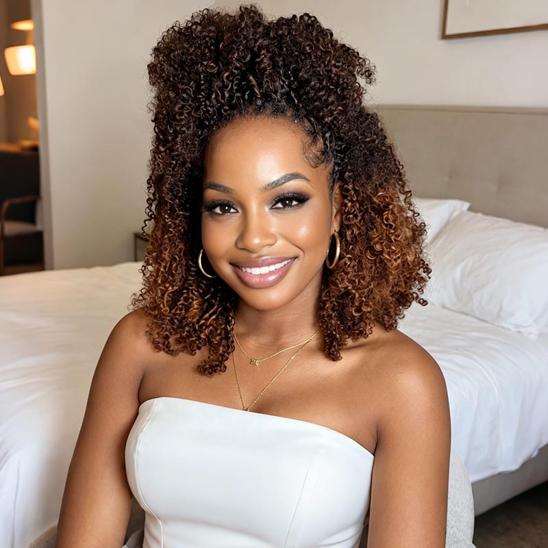 QVR Hair Afro Kinky Curly Brown Ombred Crochet Braids