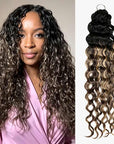 QVR Sun-Kissed Blonde Mixed Highlights Feather Crochet Human Hair Water Wave Miracle Knots Crochet Weave Hair Extensions