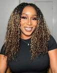 QVR Sun-Kissed Blonde Mixed Highlights Feather Crochet Human Hair Burmese Kinky Curly Miracle Knots Crochet Weave Hair Extensions