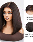 QVR 4C Edges Yaki Straight 9x6 Lace Short Bob Wigs Glueless Human Hair Wig