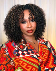 QVR Glueless Blonde Highlight Kinky Curly Half Wig 250% Density Human Hair Wig