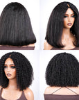 QVR 2-In-1 Style Switch Dream Curls Kinky Curly & Straight Invisible V Part Bob Wig