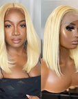 vibrant straight blonde short bob wigs, natural-looking lace parting