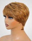 stylish pixie cut human hair wigs in ombre brown blonde