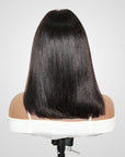 short bob v part wig on wig stand back view