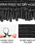 QVR Deep Wave Feather Crochet Human Hair with Sprial Ends Machine Made Crochet Weave Hair Extensions