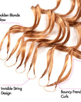 QVR French Curl Feather Crochet Human Hair Honey Blonde Miracle Knots Crochet Weave Hair Extensions