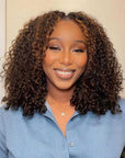 QVR Invisible Lace Edge Kinky Curly V Part Wigs Highlight