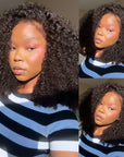 QVR 4C Edges Kinky Curly 9x6 Lace Short Bob Wigs Glueless Human Hair Wig