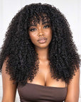 QVR Glueless Afro Curly Wig with Bangs High Density Fluffy Curly Human Hair for Black Women