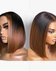 ombre brown short bob wigs, smooth straight bob wigs for textured hair