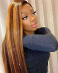human hair lace wigs for natural look, honey blonde highlights