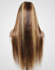 P1B/30/27 colored silky straight v part human hair wig on wig stand back view