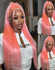 human hair wigs bone straight pre-plucked pink lace wig