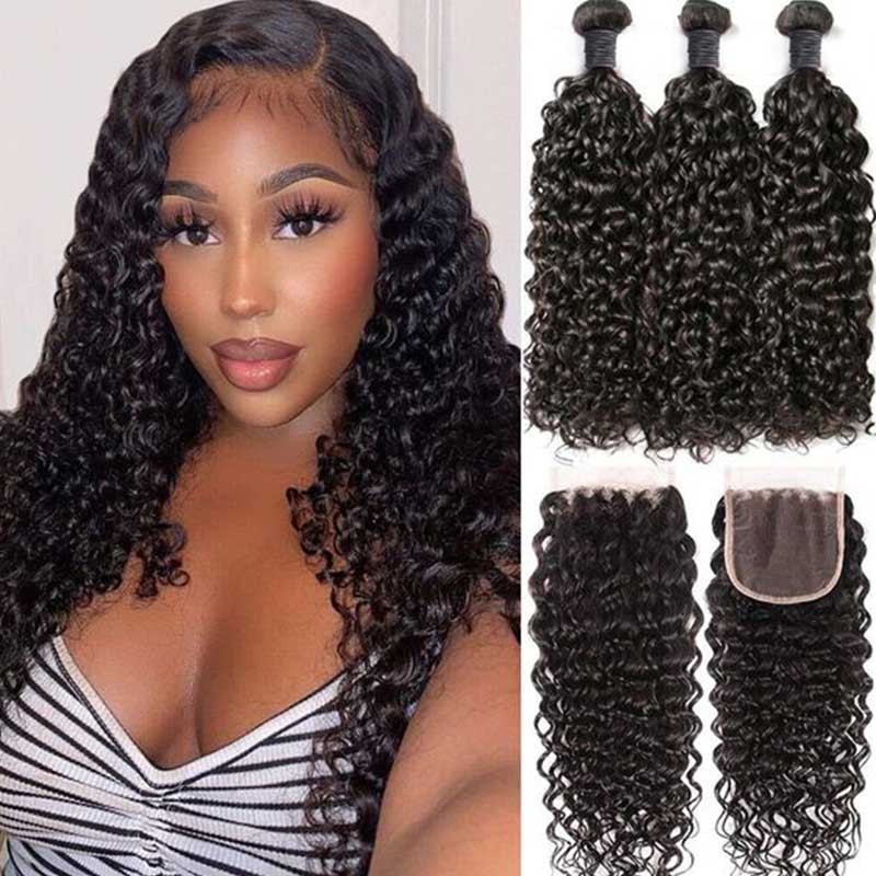 Human Hair Weave Bundles with 4x4 Closure Loose Deep Wave 12-26 Inch Amazon.com : Releek Human Hair Bundles Body Wave Bundles  main image 3