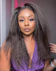 QVR Glueless 4C Edges Kinky Straight 13x4 Transparent Lace Front Human Hair Wigs