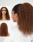 3 in 1 qvr auburn brown human hair half wig kinky curly