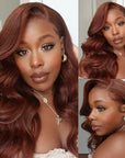 qvr wigs hd lace frontal reddish brown body wave for chic black women
