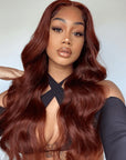 qvr glueless lace wigs, providing a smooth and natural body wave with an eye-catching red hue