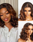 loose wave ombre brown short bob wigs, glueless T part lace human hair bob wigs