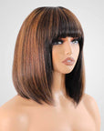 human hair bob wigs with stylish bangs and light layering
