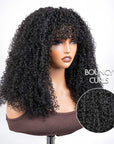 QVR Glueless Afro Curly Wig with Bangs High Density Fluffy Curly Human Hair for Black Women