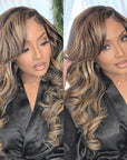 balayage highlights colored human hair body wave wear and go glueless wigs 13*4/4*6 hd lace wig
