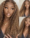 full-bodied kinky curly wear and go glueless wig with color highlights