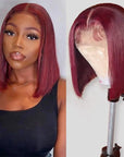 sleek 99J burgundy short bob wig, straight human hair bob wigs for Black women