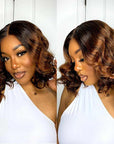 chic ombre brown loose wave bob wigs, 13x4x1 lace T part glueless short bob wig