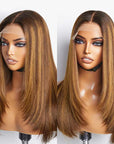 glueless lace wigs with soft brown and blonde mix