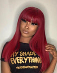 qvr wigs burgundy straight machine made wig with bangs