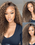 natural-looking kinky curly wear and go wig with bold piano highlights