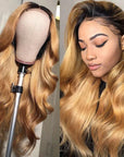 body wave lace closure ombre brown human hair wigs pre plucked wear and go wigs