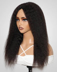 kinky straight v part wig human hair on wig stand side view