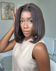 QVR 4C Edges Yaki Straight 9x6 Lace Short Bob Wigs Glueless Human Hair Wig
