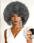 QVR Natural Afro Curly Wigs Salt&Pepper Pixie Cut Short Curly Human Hair Wigs