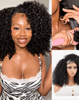 QVR Glueless Twist Curly Half Wig 250% Density Human Hair Wig Wear Go Flip Over Wig