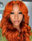 qvr wigs orange ginger body wave with 5x5 lace closure